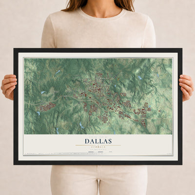 Dallas, Georgia map print, 12" x 18" W/ Black Ayous Wood Frame mockup