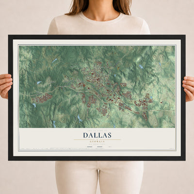 Dallas, Georgia map print, 18" x 24" W/ Black Ayous Wood Frame mockup