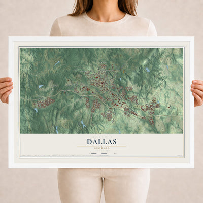 Dallas, Georgia map print, 18" x 24" W/ White Ayous Wood Frame mockup