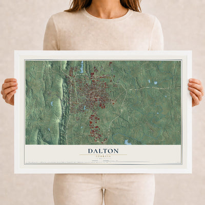 Dalton, Georgia map print, 12" x 18" W/ White Ayous Wood Frame mockup