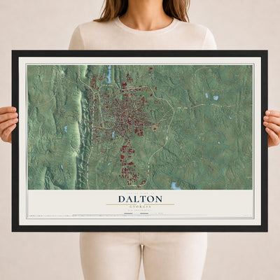 Dalton, Georgia map print, 18" x 24" W/ Black Ayous Wood Frame mockup
