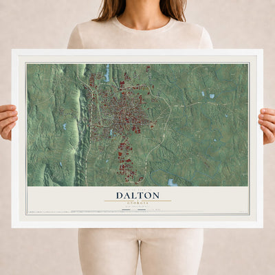 Dalton, Georgia map print, 18" x 24" W/ White Ayous Wood Frame mockup