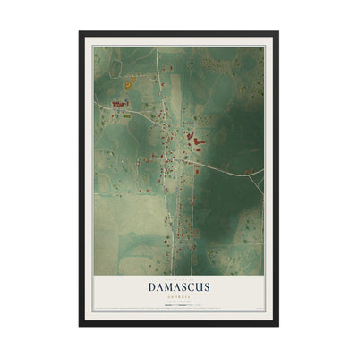 Damascus, Georgia map print, 12" x 18" W/ Black Ayous Wood Frame mockup
