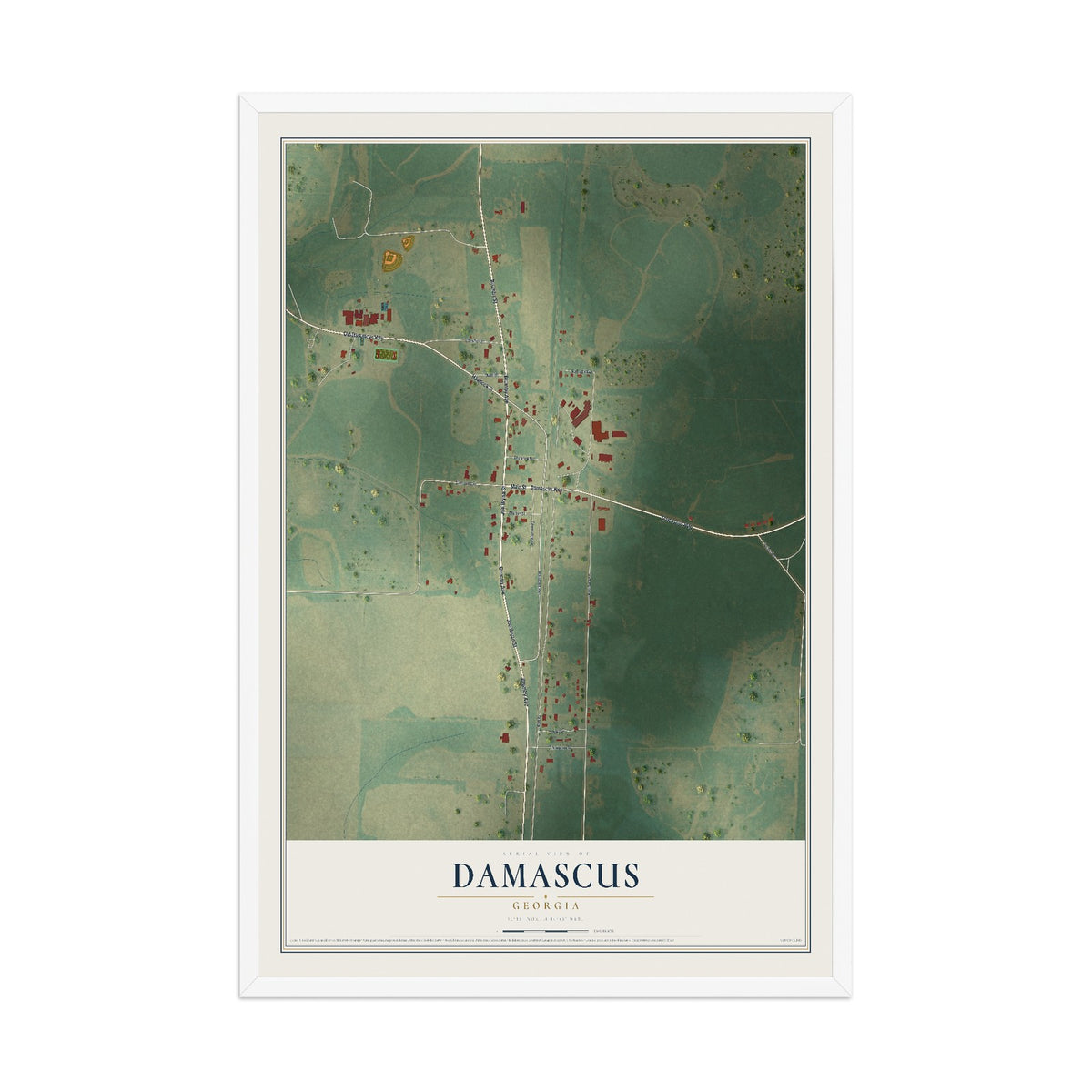 Damascus, Georgia map print, 12" x 18" W/ White Ayous Wood Frame mockup