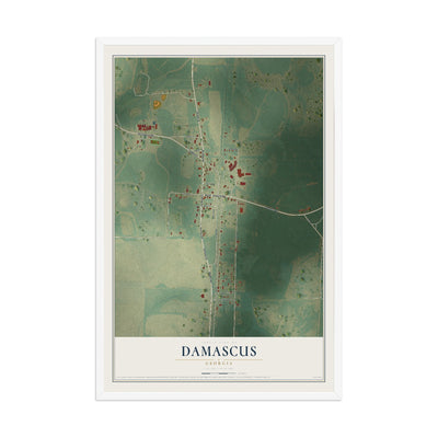 Damascus, Georgia map print, 12" x 18" W/ White Ayous Wood Frame mockup