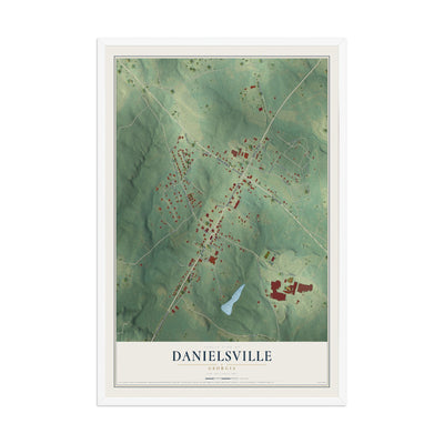 Danielsville, Georgia map print, 12" x 18" W/ White Ayous Wood Frame mockup