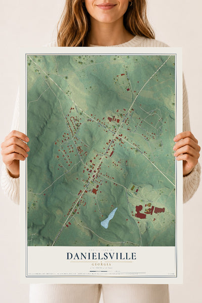 Danielsville, Georgia map print, 18" x 24" Archival Matte Print mockup