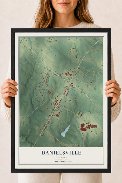 Danielsville, Georgia map print, 18" x 24" W/ Black Ayous Wood Frame mockup