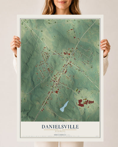 Danielsville, Georgia map print, 24" x 36" Archival Matte Print mockup
