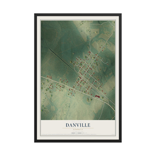 Map of Danville, Georgia, 12 x 18 inch print in a black wood frame