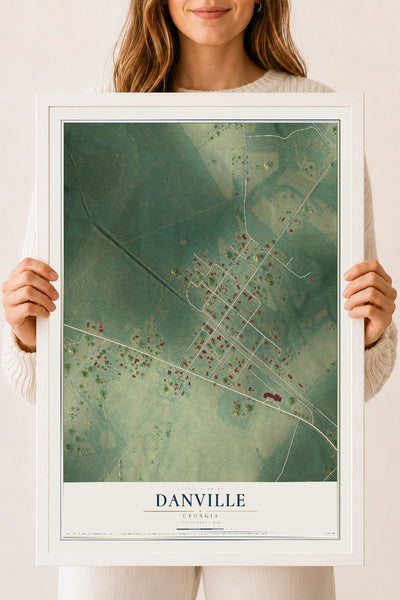 Danville, Georgia map print, 18" x 24" W/ White Ayous Wood Frame mockup