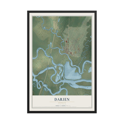 Darien, Georgia map print, 12" x 18" W/ Black Ayous Wood Frame mockup