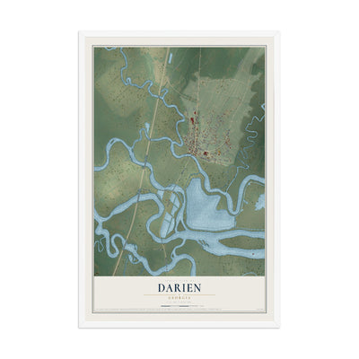 Darien, Georgia map print, 12" x 18" W/ White Ayous Wood Frame mockup