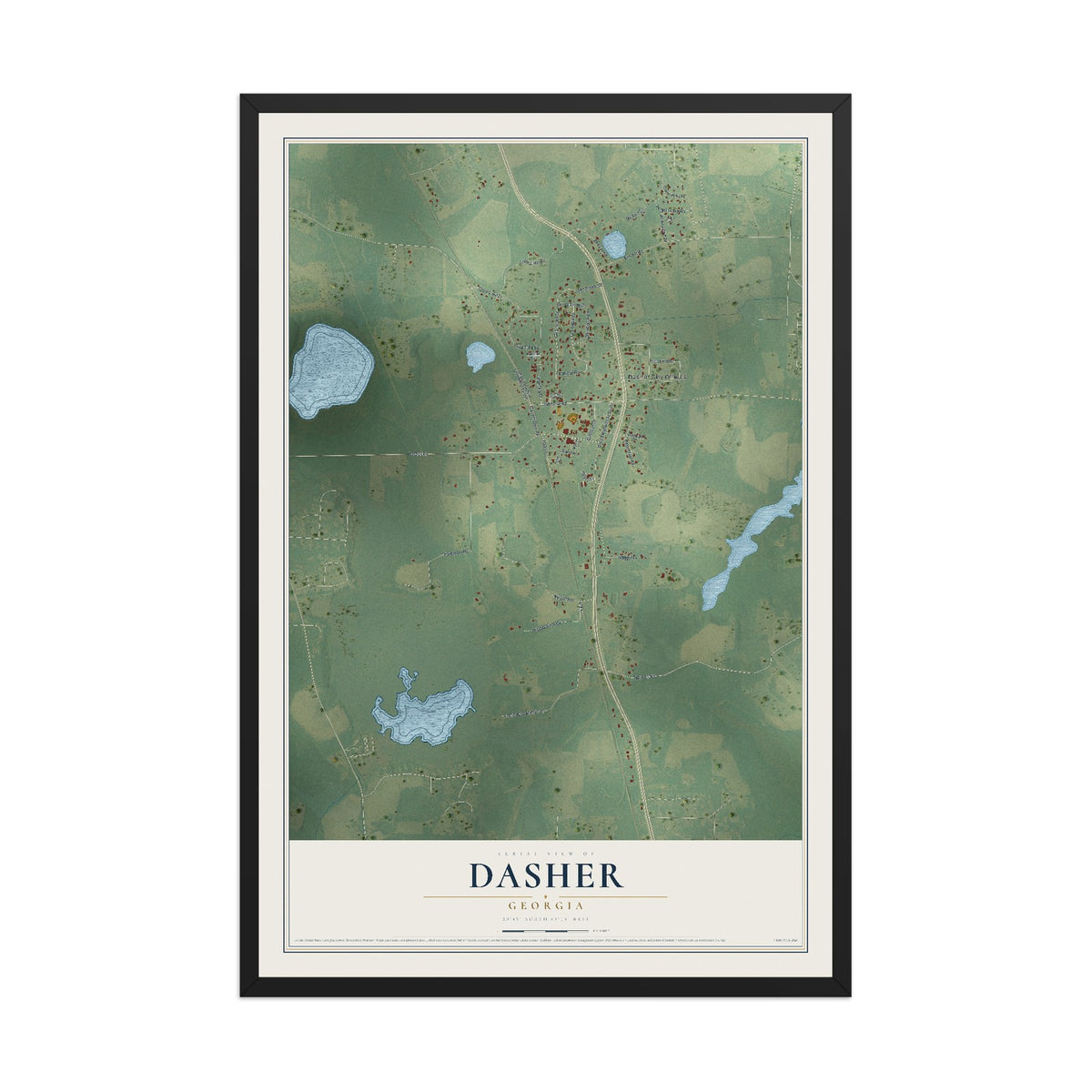 Dasher, Georgia map print, 12" x 18" W/ Black Ayous Wood Frame mockup