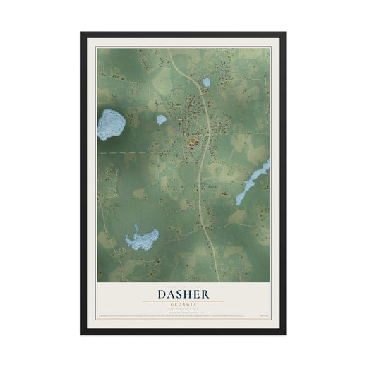 Map of Dasher, Georgia, 12 x 18 inch print in a black wood frame