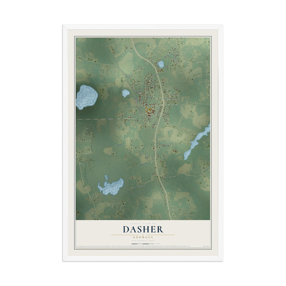 Dasher, Georgia map print, 12" x 18" W/ White Ayous Wood Frame mockup