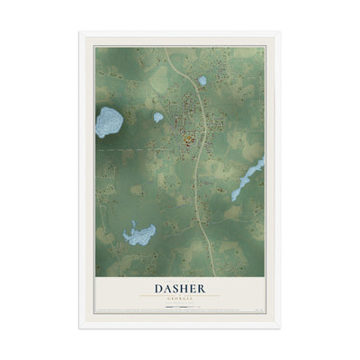 Dasher, Georgia map print, 12" x 18" W/ White Ayous Wood Frame mockup