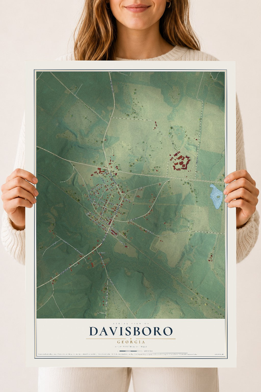 Davisboro, Georgia map print, 18" x 24" Archival Matte Print mockup