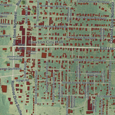 Close-up 1 of the Dawson, Georgia map artwork