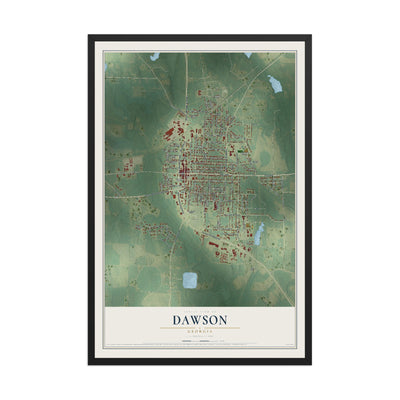 Dawson, Georgia map print, 12" x 18" W/ Black Ayous Wood Frame mockup
