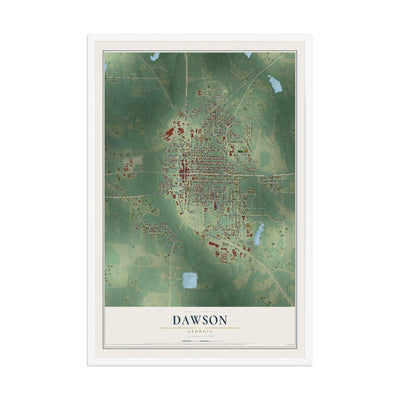 Dawson, Georgia map print, 12" x 18" W/ White Ayous Wood Frame mockup