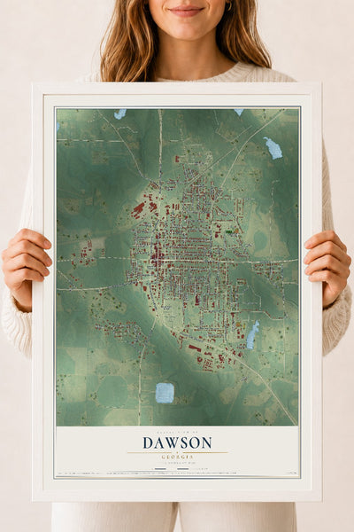 Dawson, Georgia map print, 18" x 24" W/ White Ayous Wood Frame mockup