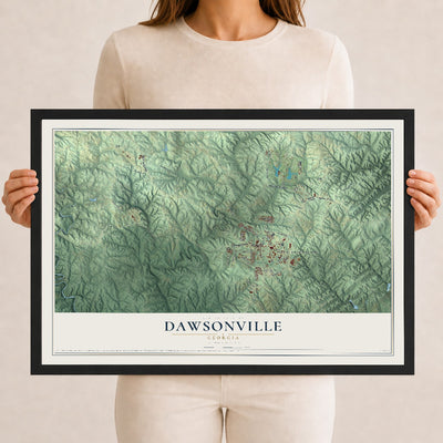 Dawsonville, Georgia map print, 12" x 18" W/ Black Ayous Wood Frame mockup