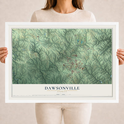 Dawsonville, Georgia map print, 18" x 24" W/ White Ayous Wood Frame mockup