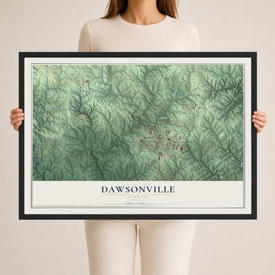 Dawsonville, Georgia map print, 24" x 36" W/ Black Ayous Wood Frame mockup