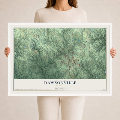 Dawsonville, Georgia map print, 24" x 36" W/ White Ayous Wood Frame mockup