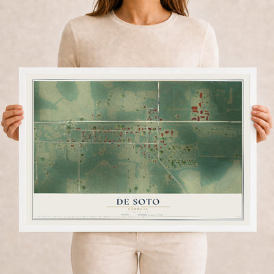 De Soto, Georgia map print, 12" x 18" W/ White Ayous Wood Frame mockup