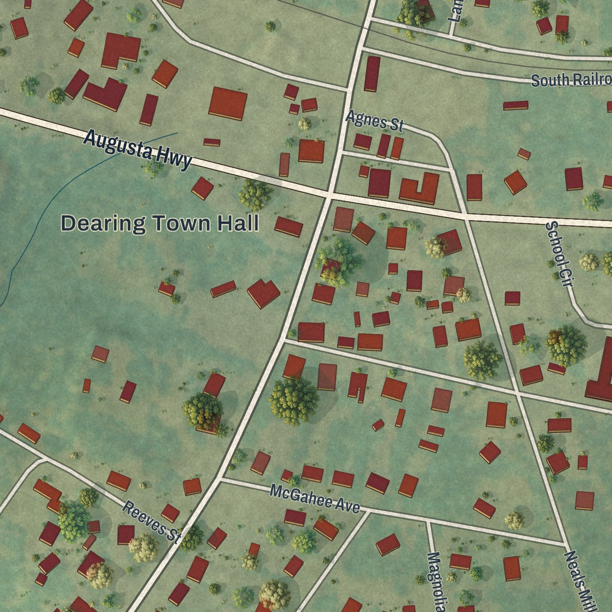 Close-up 1 of the Dearing, Georgia map artwork