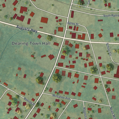 Close-up 1 of the Dearing, Georgia map artwork