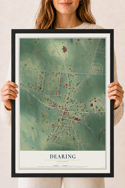 Dearing, Georgia map print, 18" x 24" W/ Black Ayous Wood Frame mockup