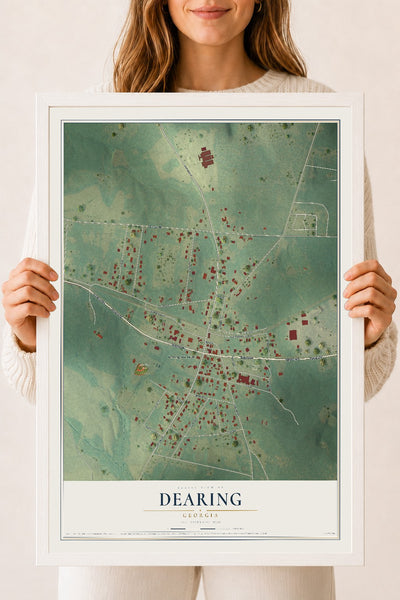Dearing, Georgia map print, 18" x 24" W/ White Ayous Wood Frame mockup