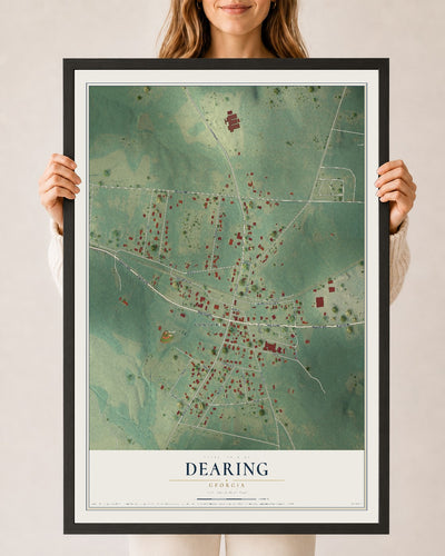 Dearing, Georgia map print, 24" x 36" W/ Black Ayous Wood Frame mockup