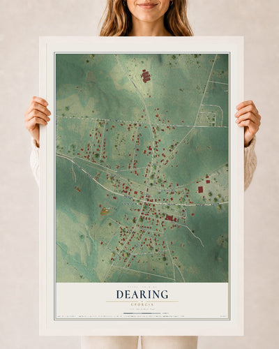 Dearing, Georgia map print, 24" x 36" W/ White Ayous Wood Frame mockup