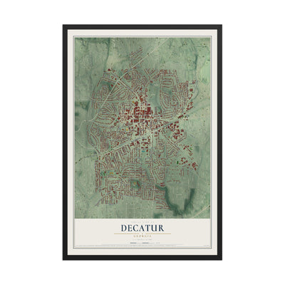 Decatur, Georgia map print, 12" x 18" W/ Black Ayous Wood Frame mockup