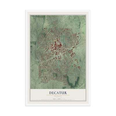 Decatur, Georgia map print, 12" x 18" W/ White Ayous Wood Frame mockup