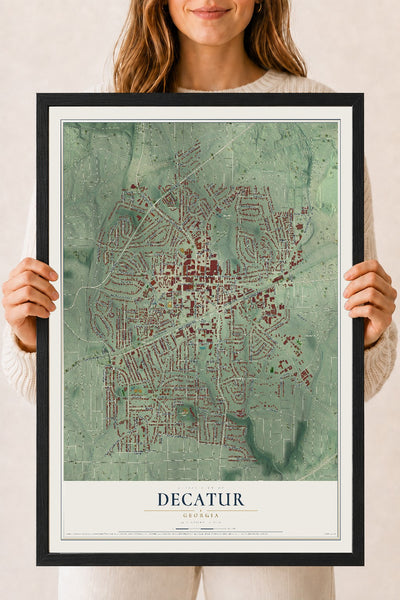 Decatur, Georgia map print, 18" x 24" W/ Black Ayous Wood Frame mockup