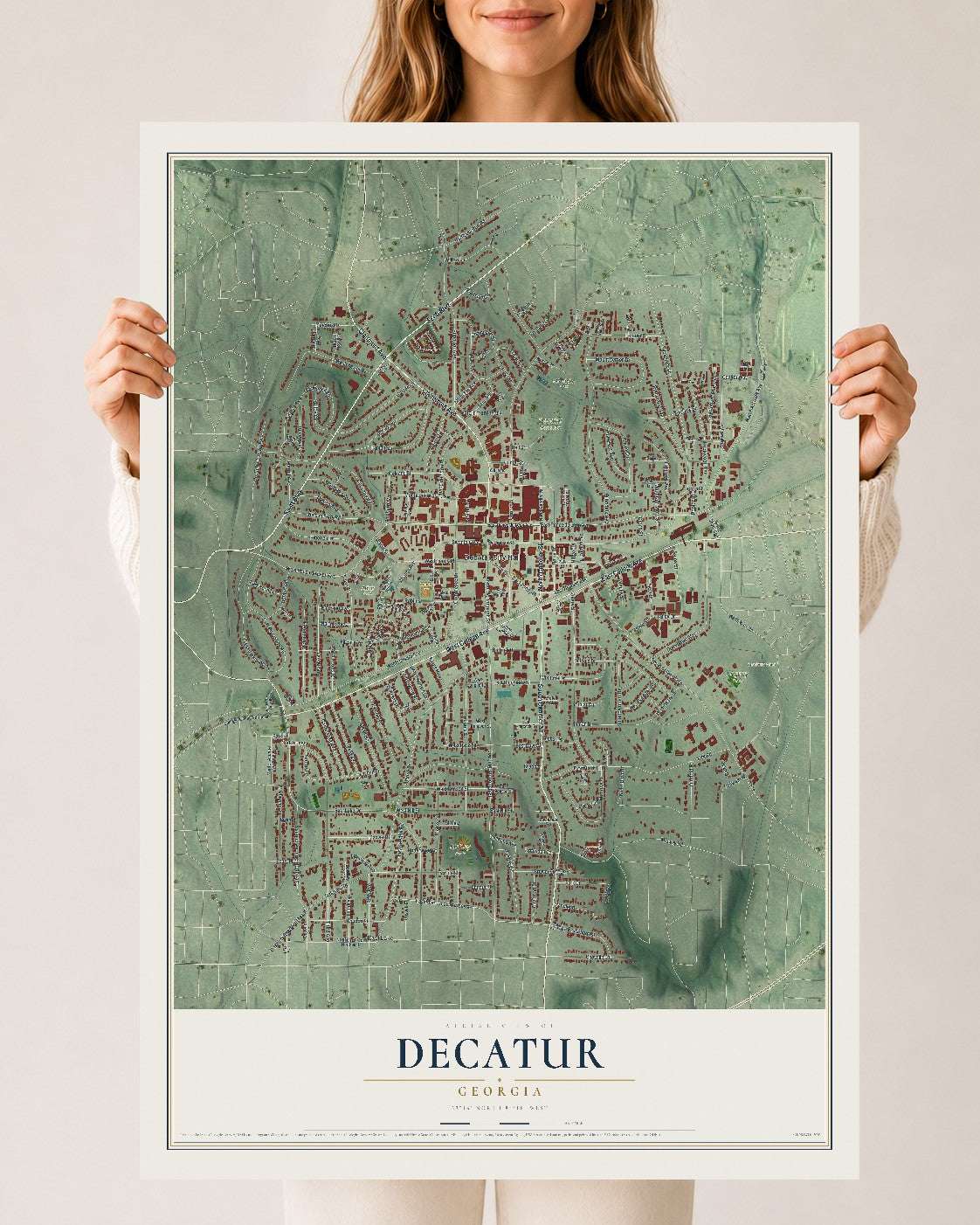 Decatur, Georgia map print, 24" x 36" Archival Matte Print mockup