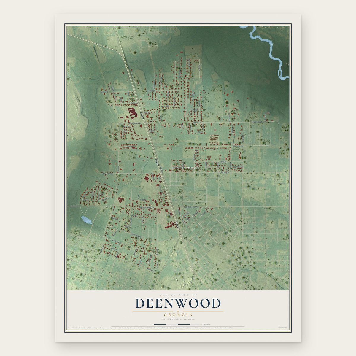 Deenwood, Georgia map print, the full design