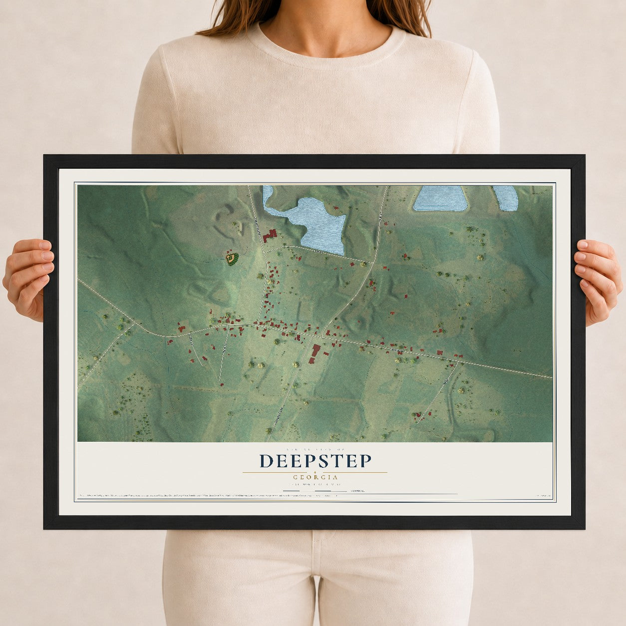 Deepstep, Georgia map print, 12" x 18" W/ Black Ayous Wood Frame mockup