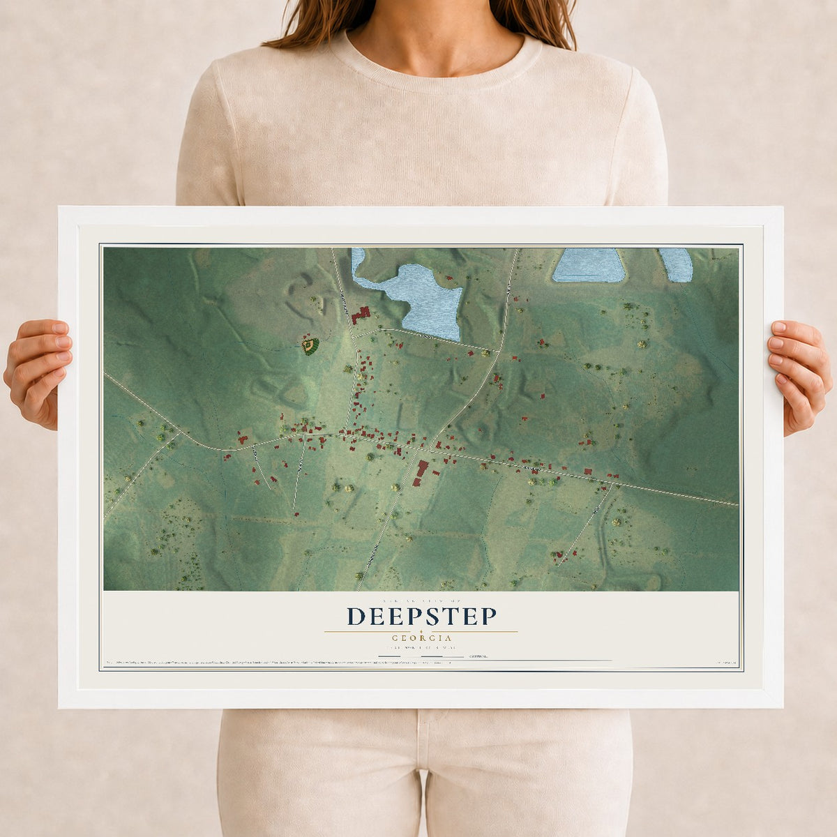 Deepstep, Georgia map print, 12" x 18" W/ White Ayous Wood Frame mockup