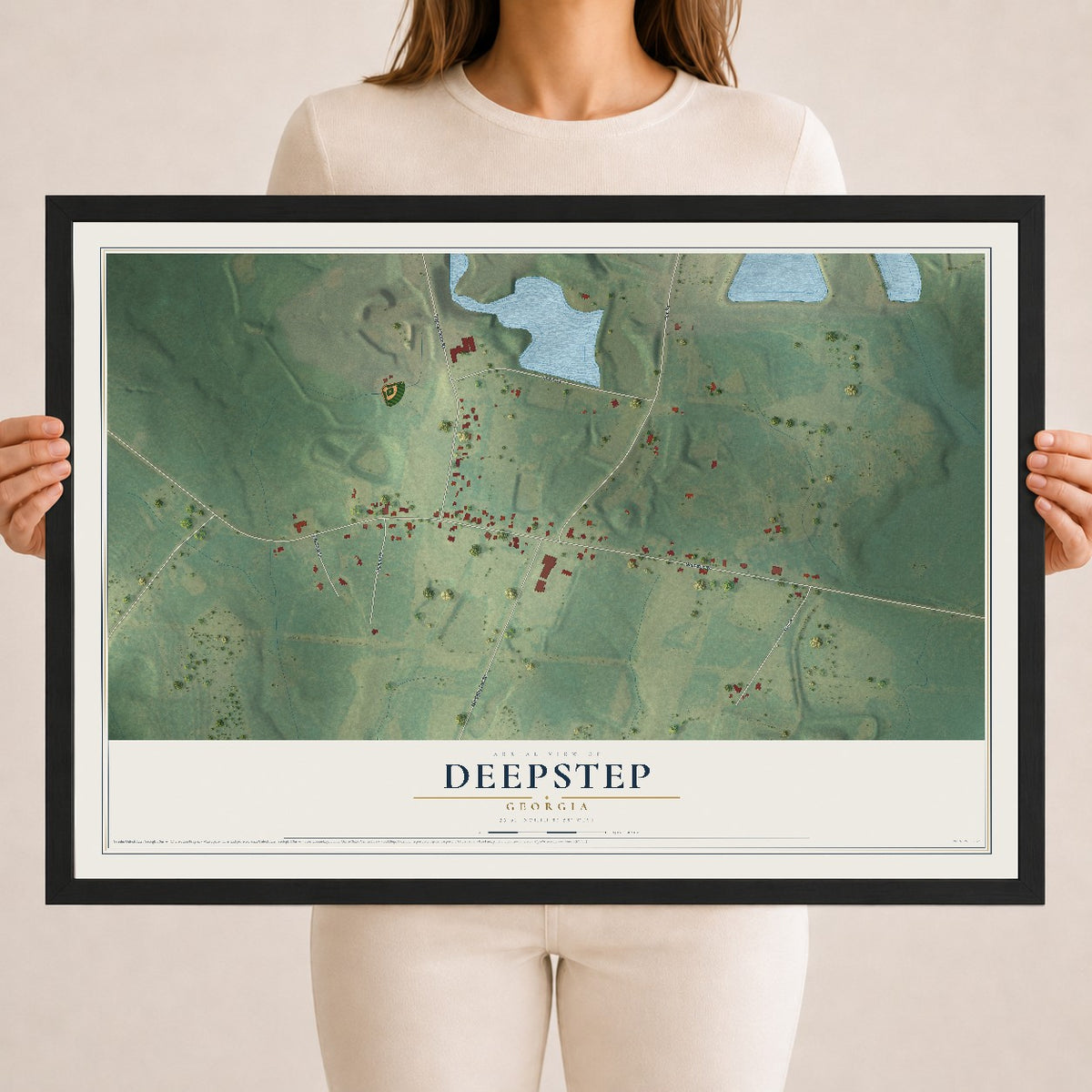 Deepstep, Georgia map print, 18" x 24" W/ Black Ayous Wood Frame mockup