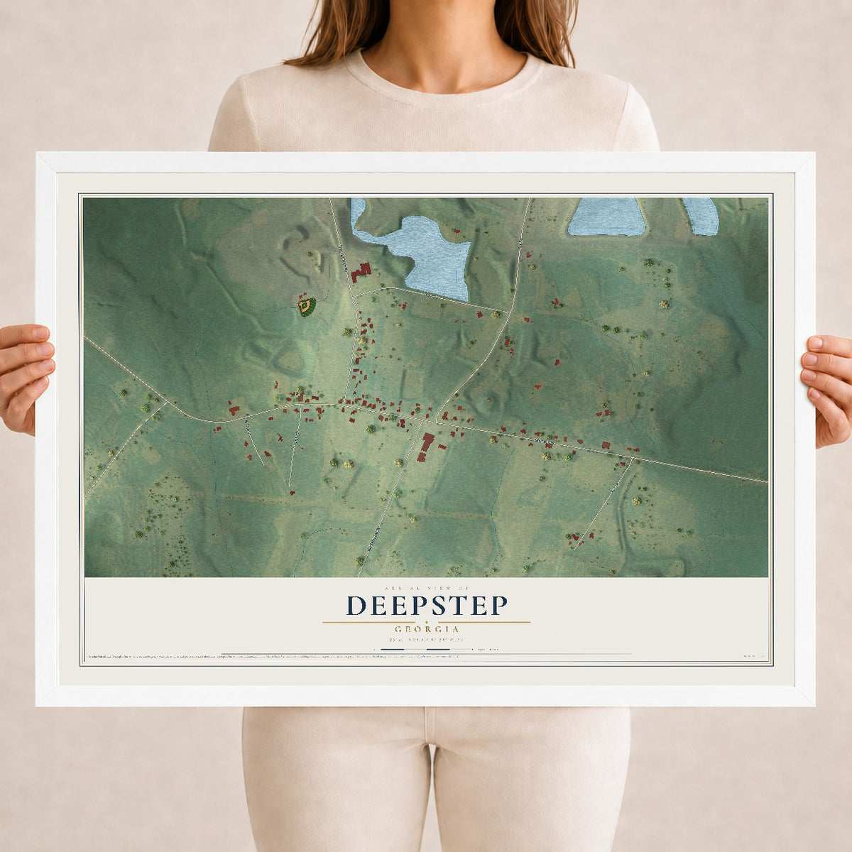 Deepstep, Georgia map print, 18" x 24" W/ White Ayous Wood Frame mockup