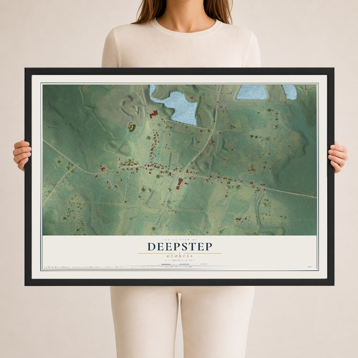 Deepstep, Georgia map print, 24" x 36" W/ Black Ayous Wood Frame mockup