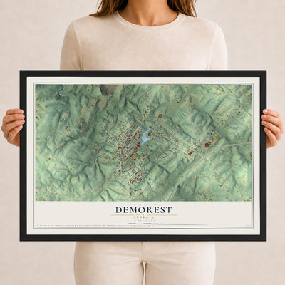 Demorest, Georgia map print, 12" x 18" W/ Black Ayous Wood Frame mockup
