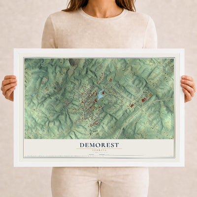 Demorest, Georgia map print, 12" x 18" W/ White Ayous Wood Frame mockup