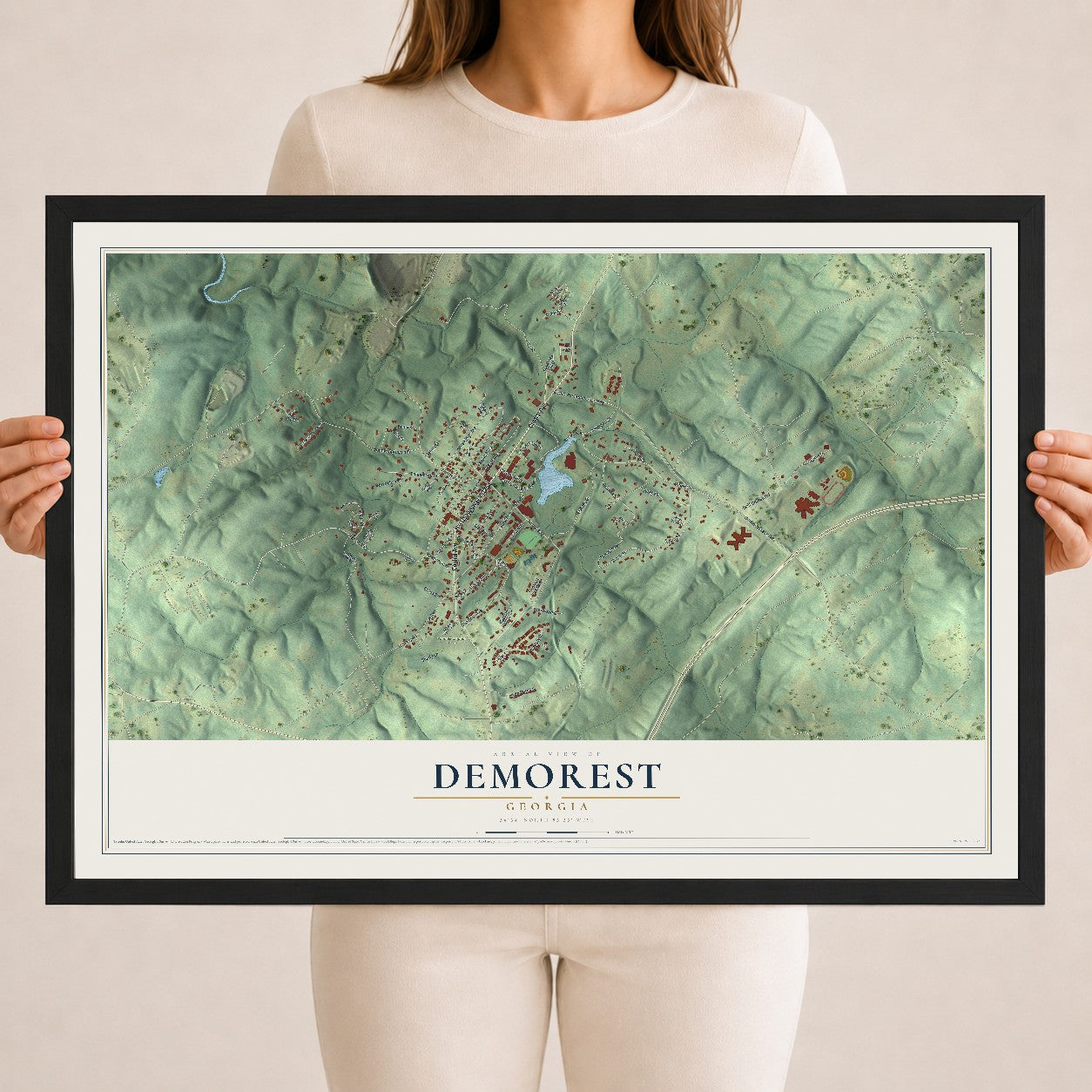 Demorest, Georgia map print, 18" x 24" W/ Black Ayous Wood Frame mockup